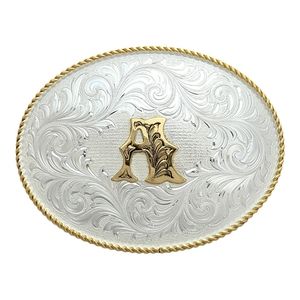 Montana Silversmiths Classic Oval Western Two-Tone Initial "A" Belt Buckle